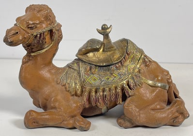 Figural Cold Painted Orientalist Cast Metal Camel Inkwell