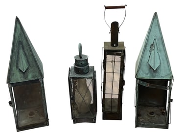 Lot of 4 Antique Copper Outdoor Lanterns