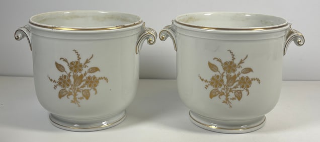 Pair Richard Ginori Gilded Floral Cachepots