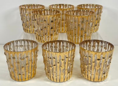 Lot of 8 Mid Century Modern Imperial Gold Bamboo Glassware