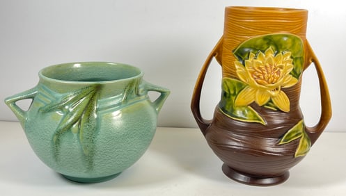 Lot of 2 Roseville Vases Velmoss & Water Lily