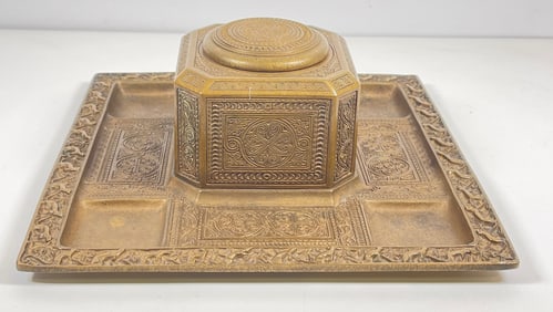 Large Tiffany Studios Venetian Inkwell Tray Combo