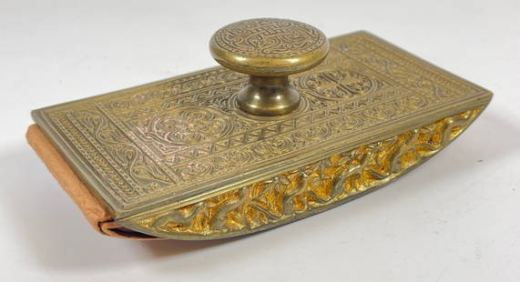Tiffany Studios New York Gilt Bronze Ink Blotter in Venetian Ermine #1646: Tiffany Studios New York Gilt Bronze Ink Blotter in Venetian Ermine, circa 1900. Italian Renaissance design with hand chased figural tailed animals to the ends. Unmarked. Measures Approx., 5.5 inches