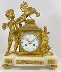 19th Century French Louis XVI Bronze & Marble Mantle Clock