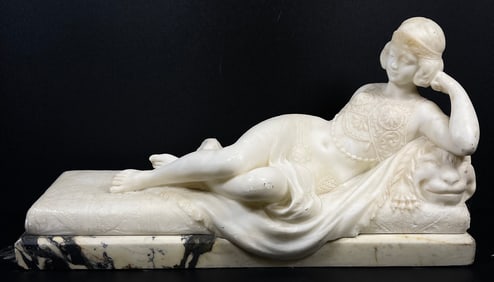 Guglielmo Pugi (Italian, 1850-1915) Marble Sculpture Reclining Woman