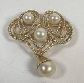 c1930s 14k Yellow Gold & Pearl Convertible Pendant / Brooch