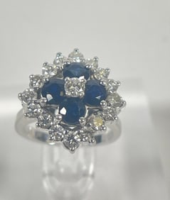 Vintage 14k White Gold Diamond & Sapphire Ring size 3.5