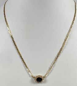 14k Yellow Gold Diamond & Sapphire Necklace