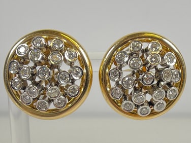 Mid Century 14k 2 Carat Diamond Starburst Earrings
