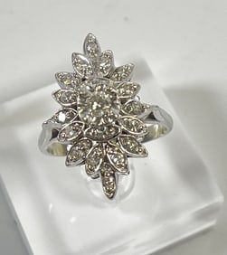Vintage 14k White Gold & Diamond Cocktail Ring size 10.5