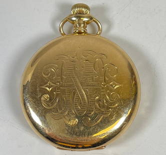 1857 W.W. Co. Waltham 14k Yellow Gold Pocket Watch: Marked "solidarity 14k U.S. Assay, 154990. Movement serial 661966. 15j, size 18s. Face with gold accents. Overall good working condition.