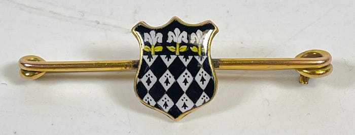 Vintage 9k Yellow Gold & Enamel Oxford Pin