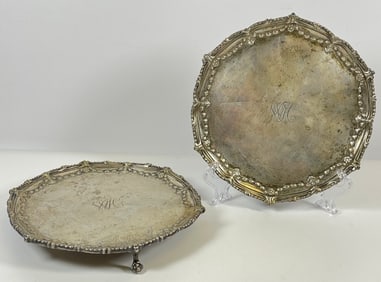 Pair c1770 London England Sterling Silver Footed Salver