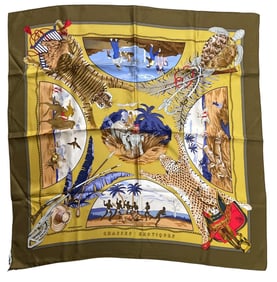 Hermes Chasses Exotiques Silk Scarf with Turtle Design
