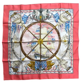Hermes "Vive Le Vent" Pink Silk Scarf 90 Laurence Thioune