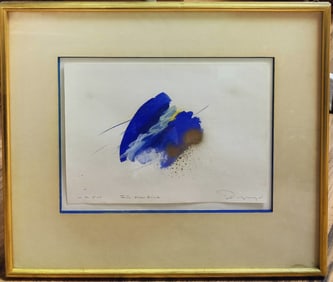 Illegibly Signed c. 1980s Modern Abstract Gouache on Paper