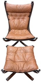 Mid Century Bentwood Sigurd Ressell for Vatne Mobler Falcon Chair & Ottoman