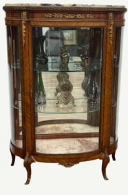 French Louis XV Style Ormolu Mounted Marble Top Vitrine