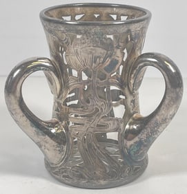 c1900 Art Nouveau Floral Sterling Overlay Loving Cup