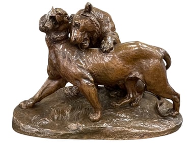 Charles Valton (French 1851-1918) Bronze "Preludes d'Amour" of Lions