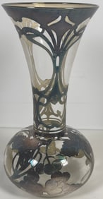 Art Nouveau Sterling Silver Overlay Vase