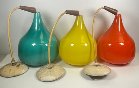 Mid Century Danish Modern Hanging Glass Pendant Trio