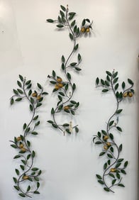 Lot of (3) Tole Pear Fruit & Leaf Wall Decorations