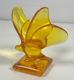 Baccarat Crystal Signed Butterfly Pedestal Amber Paperweight