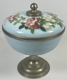Mid Century Asian Cloisonne & Chrome Footed Candy Dish