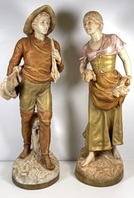 Pair Royal Dux Porcelai Figural Couple Gathering Wheat