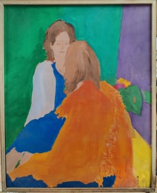 Jean Olds Keating Modernist O/B Painting The 2 Girls #1