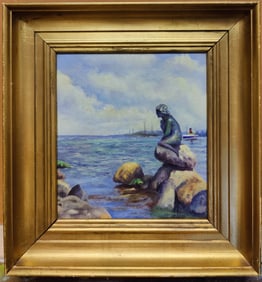 Illegiby Signed Finnish Harbor Deity on the Rocks 1945