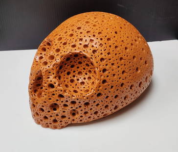 Alexander Ney Hand Carved Terracotta Skull Sculpture: Alexander Ney (Russian Federation, New York, France, b. 1939 - ) Terracotta Skull sculpture in burnt orange. A cast and hand carved sculpture in excellent condition. Sculpture has natural separations