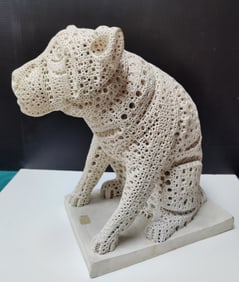 Alexander Ney Hand Carved Terracotta Bulldog Sculpture
