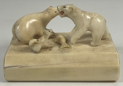Mid Century Carved Polar Bear Sculpture