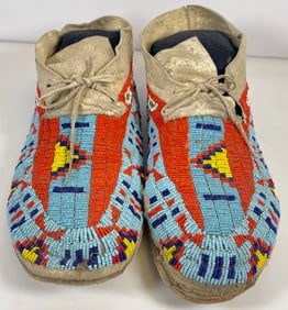 Pair of Plains Native American Fully Beaded Moccasins