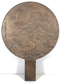 Japanese Bronze Hand Kagami Mirror