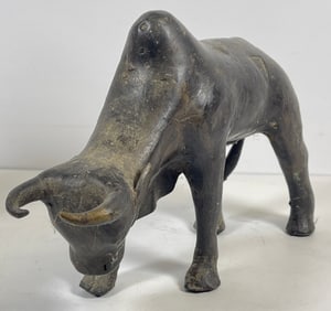 Mid Century Modernist Bronze Sculpture of Charging Bull