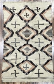 c1920 Navajo Native American Eyedazzler Whirling Log Weaved Rug 34 x 57