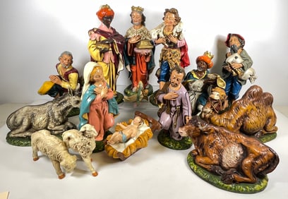 Vintage 16 Piece Italian Composition Nativity Set