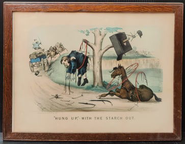 Currier & Ives Print, Worth 1878 "HUNG UP,"- WITH THE STARCH OUT."