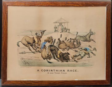 Currier & Ives Print, Worth 1883 "A CORINTHIAN RACE. A Low Toned Finish."