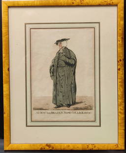 Robert Dighton Color Etching Brazen Nose College, Oxford: Robert Dighton (United Kingdom, 1752 - 1814) plate strike etching of Dr. William Cleaver, "A VIEW from BRAZEN NOSE COLLEGE, OXFORD.". By and published by Robert Dighton, Char. Crofs. May, 1808. A