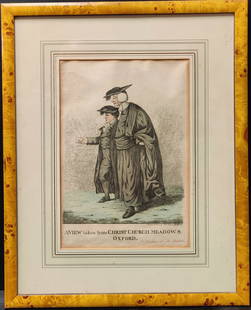 Robert Dighton Color Etching Christ Church Meadows, Oxford: Robert Dighton (United Kingdom, 1752 - 1814) plate strike etching of Dr. Cyril Jackson & Mr. James Webber, "A VIEW taken from CHRIST CHURCH MEADOWS OXFORD.". By and published by Robert Dighton, Char.