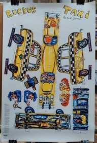 Red Grooms Pop Art Ruckus Taxi Poster, Shark's Litho, 1982