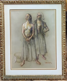 Robert Brackman Pastel Drawing Two Female Nudes c. 1960's