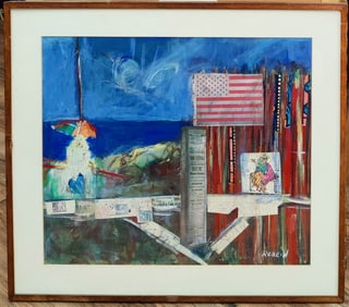 Alex Redein Collage & Gouache America, Broadway & the Beach