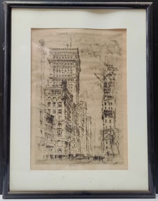 Joseph Pennell Etching, The Golden Cornice, I, NYC Street View