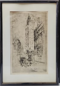 Joseph Pennell Etching, Park Row, NYC, The Highest of All, 1904