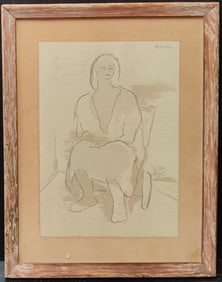 Earl Kerkam W/C Abstract Drawing Woman in Robe Sitting